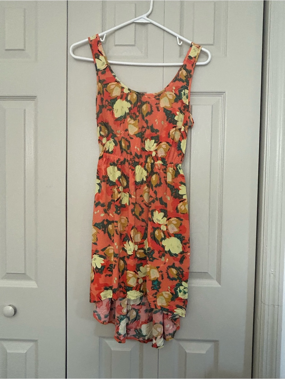 Orange Floral High-Low Sundress with Scoop Neck